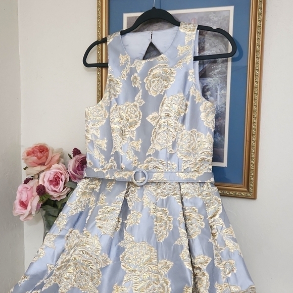 Metallic Golden Floral Dress Size 4 Formal Wedding Guest Party Prom - Picture 2 of 15